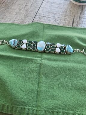 Larimar and Green Gemstone Bracelet - Blue and Green Statement Jewelry Ni